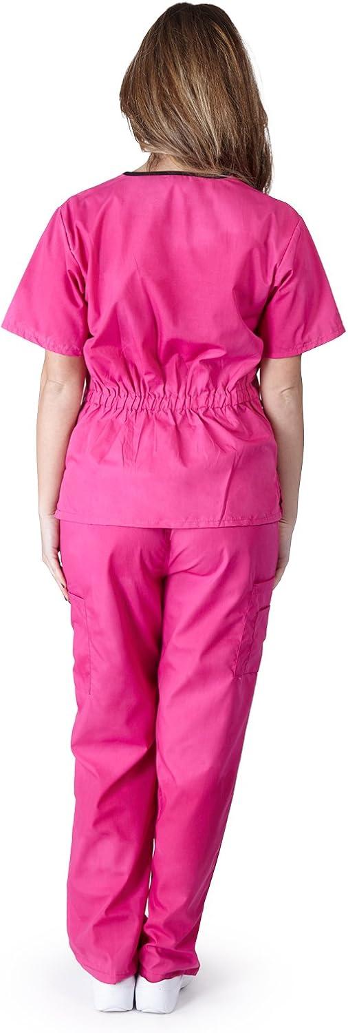 imageNatural Uniforms Contrast Trim Scrub Top and Pant SetHot PinkBlack