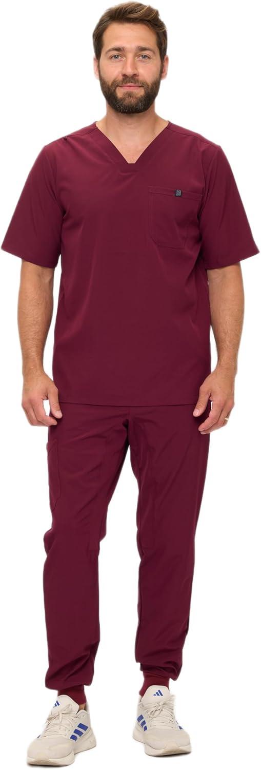 imageNatural Uniforms Mens Luxe Stretch Jogger Scrub SetBurgundy