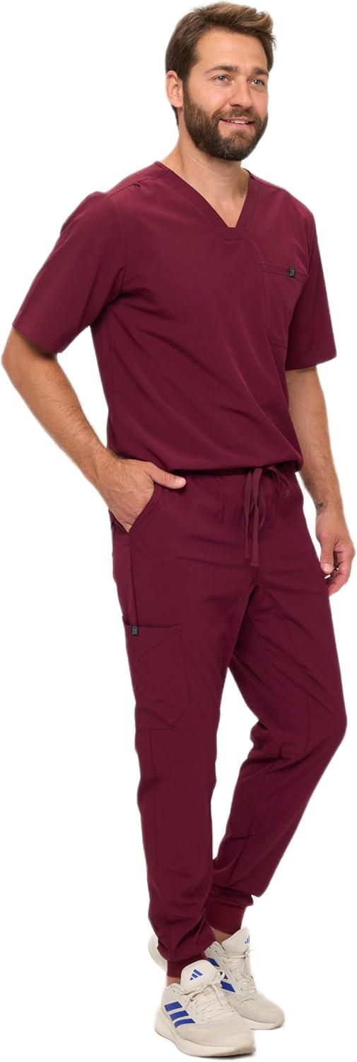 imageNatural Uniforms Mens Luxe Stretch Jogger Scrub SetBurgundy