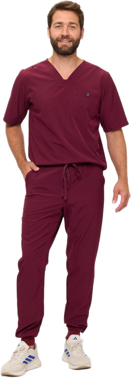 imageNatural Uniforms Mens Luxe Stretch Jogger Scrub SetBurgundy