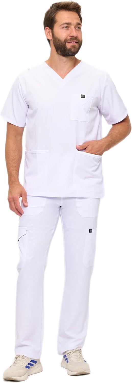 imageNatural Uniforms Mens Stretch MultiPocket Cargo Scrub SetWhite