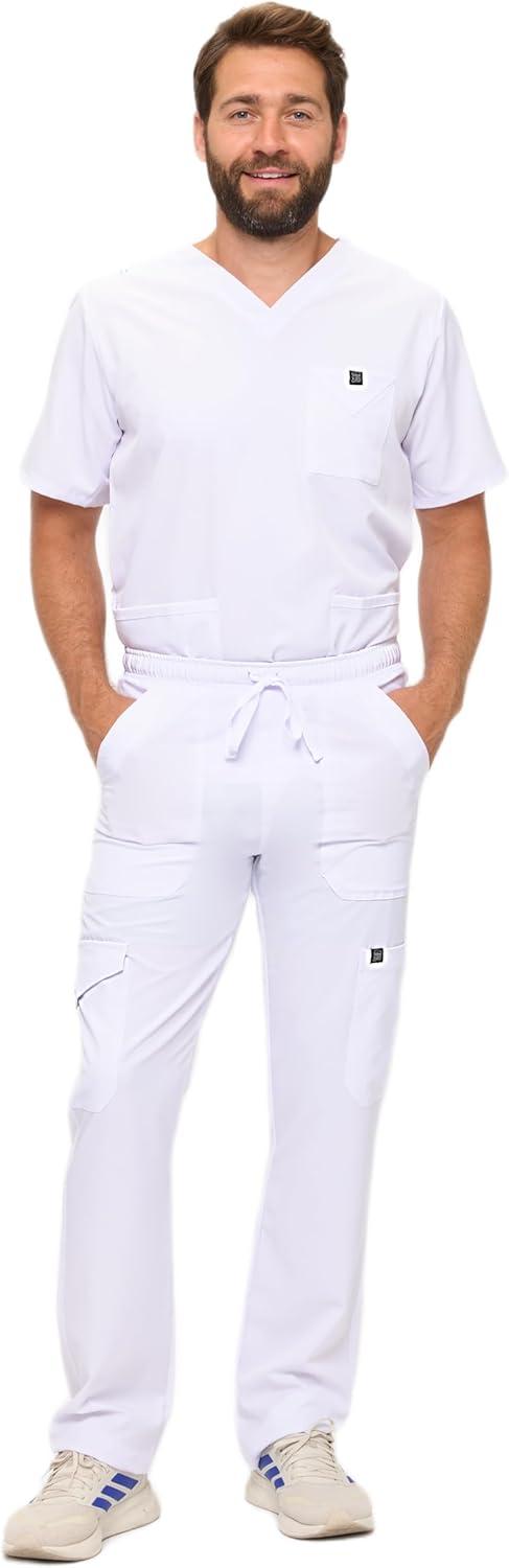 imageNatural Uniforms Mens Stretch MultiPocket Cargo Scrub SetWhite