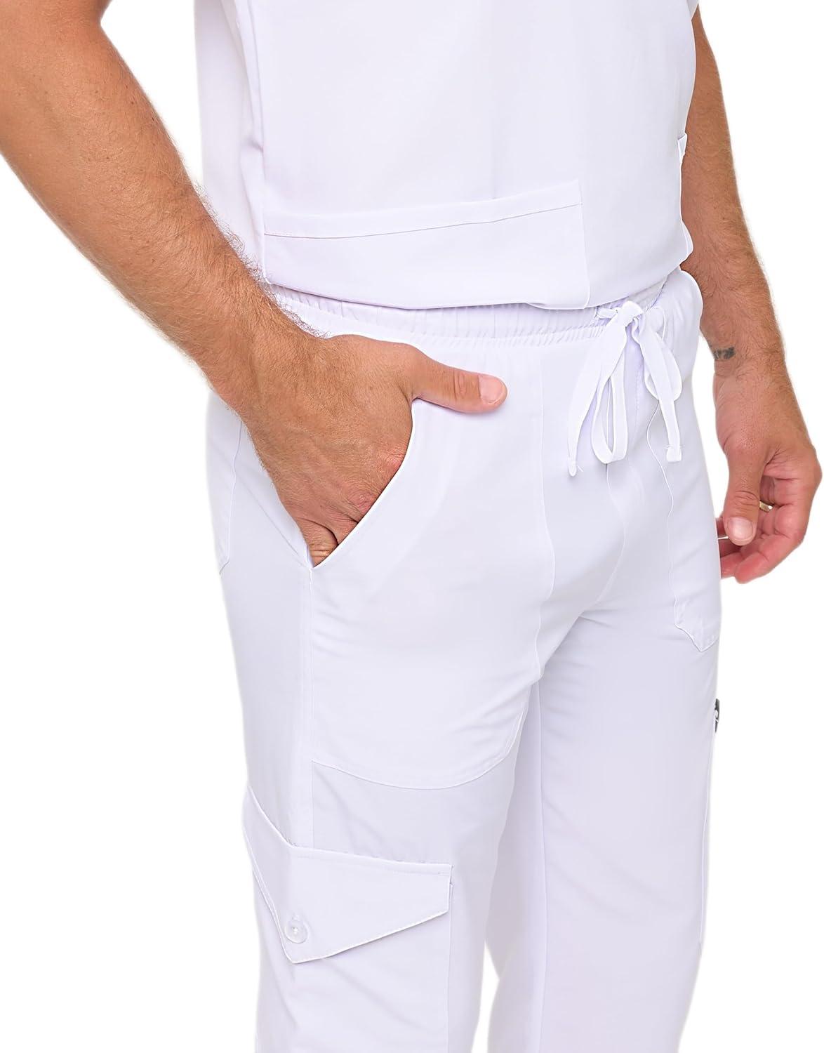 imageNatural Uniforms Mens Stretch MultiPocket Cargo Scrub SetWhite