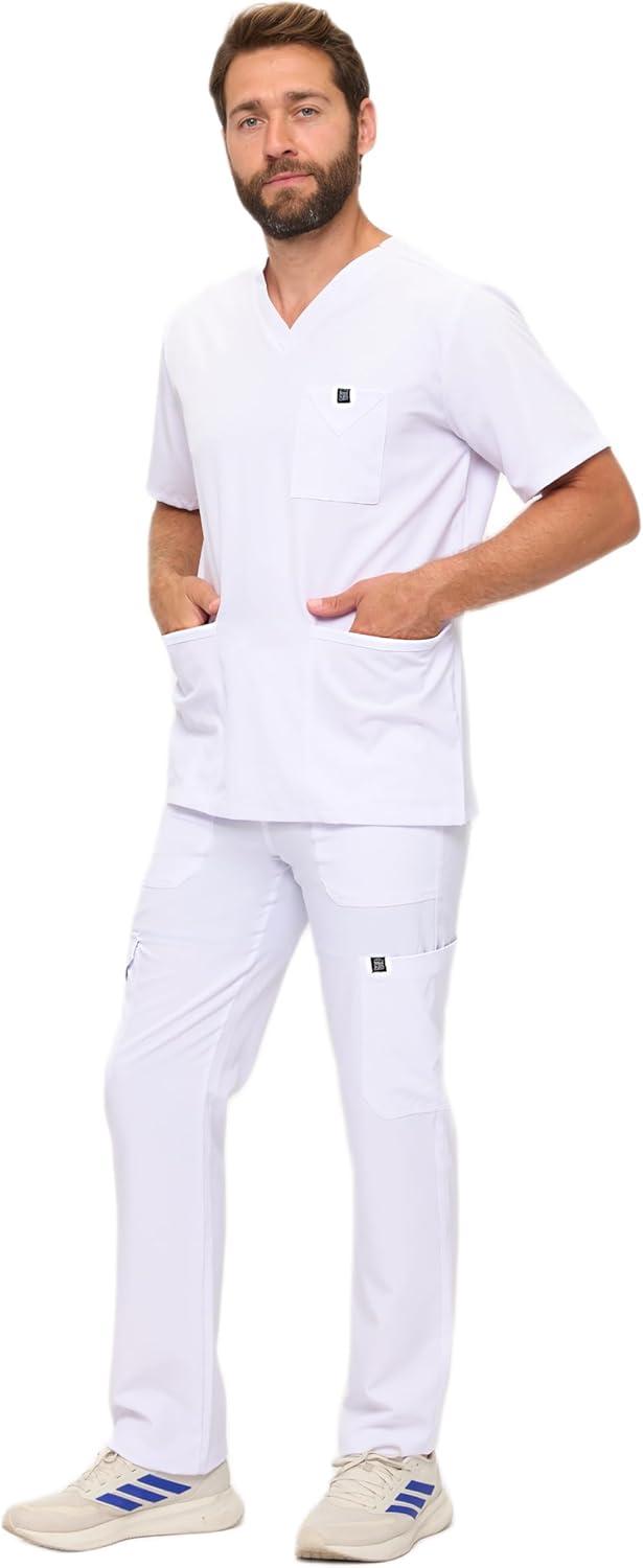 imageNatural Uniforms Mens Stretch MultiPocket Cargo Scrub SetWhite
