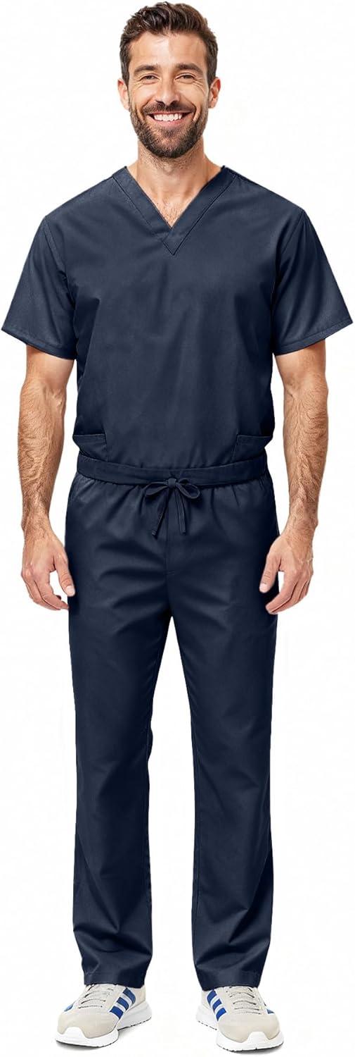 imageNatural Uniforms Unisex Scrub SetTop and Pant Set Standard Workwear Scrub SetDark Navy Blue