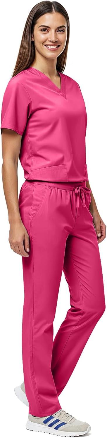 imageNatural Uniforms Unisex Scrub SetTop and Pant Set Standard Workwear Scrub SetHot Pink