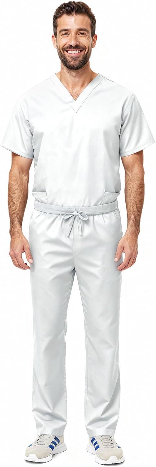 imageNatural Uniforms Unisex Scrub SetTop and Pant Set Standard Workwear Scrub SetWhite