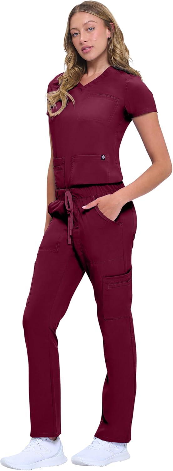 imageNatural Uniforms Womens 11 Pocket Cool Stretch Cargo Scrub Set with Regular and Petite SizesBurgundy