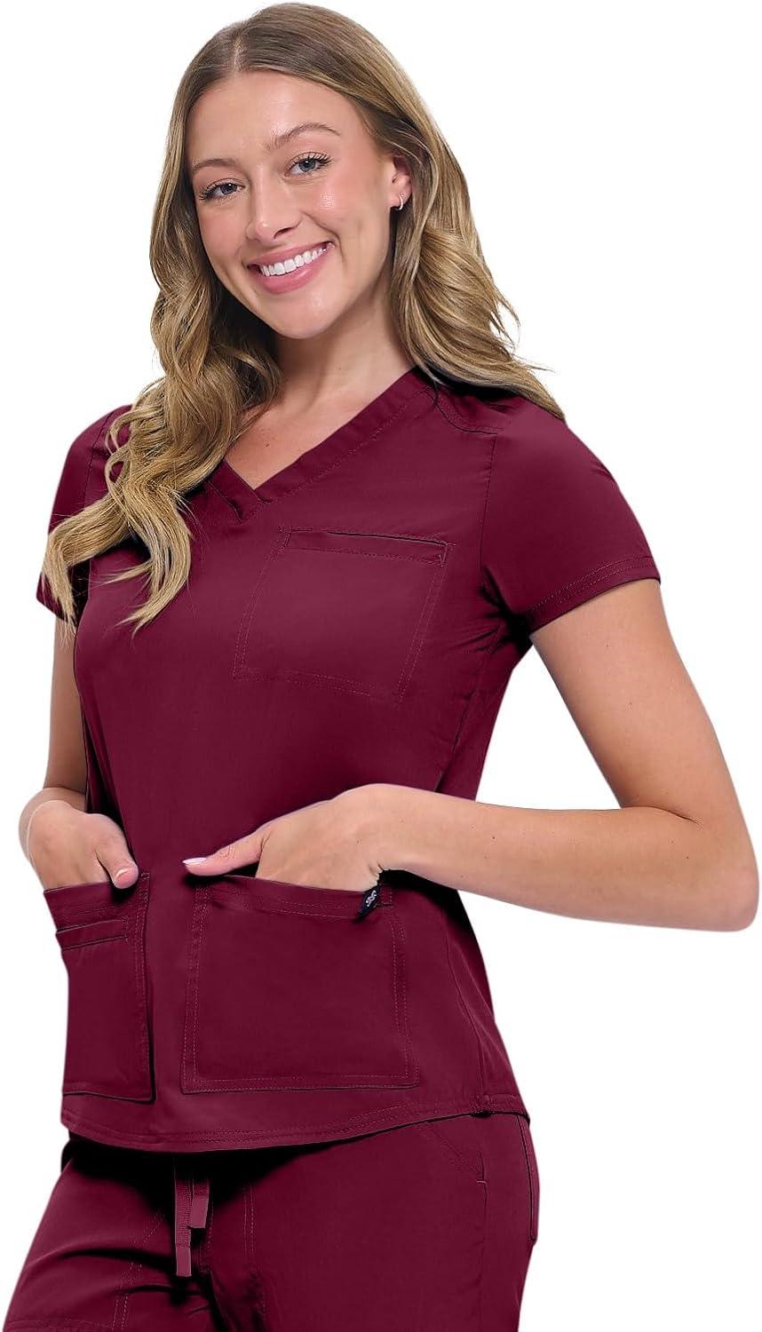 imageNatural Uniforms Womens 11 Pocket Cool Stretch Cargo Scrub Set with Regular and Petite SizesBurgundy