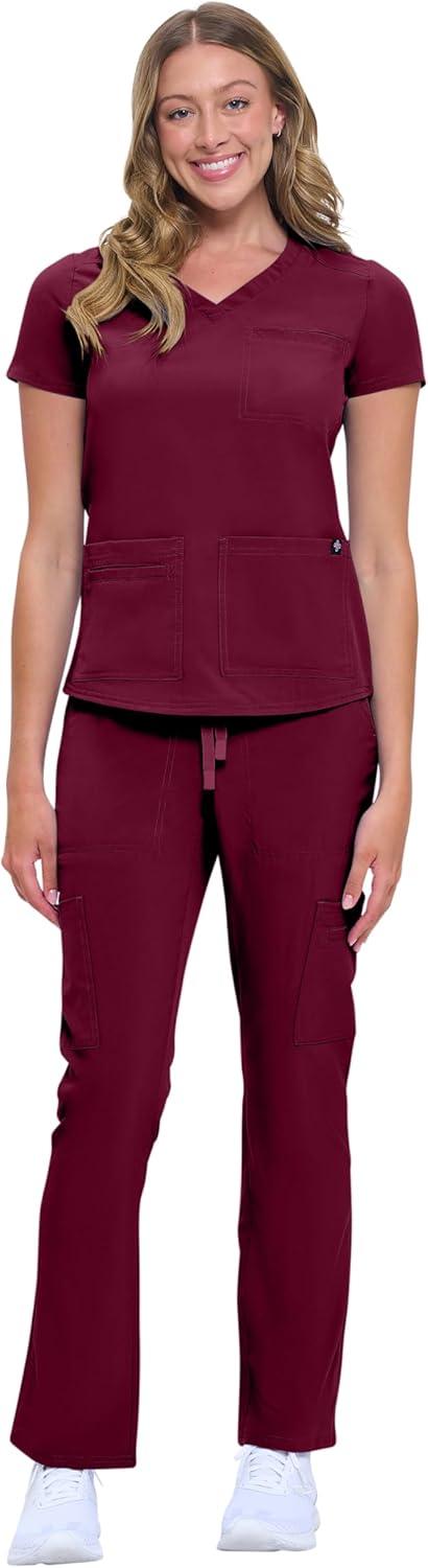 imageNatural Uniforms Womens 11 Pocket Cool Stretch Cargo Scrub Set with Regular and Petite SizesBurgundy