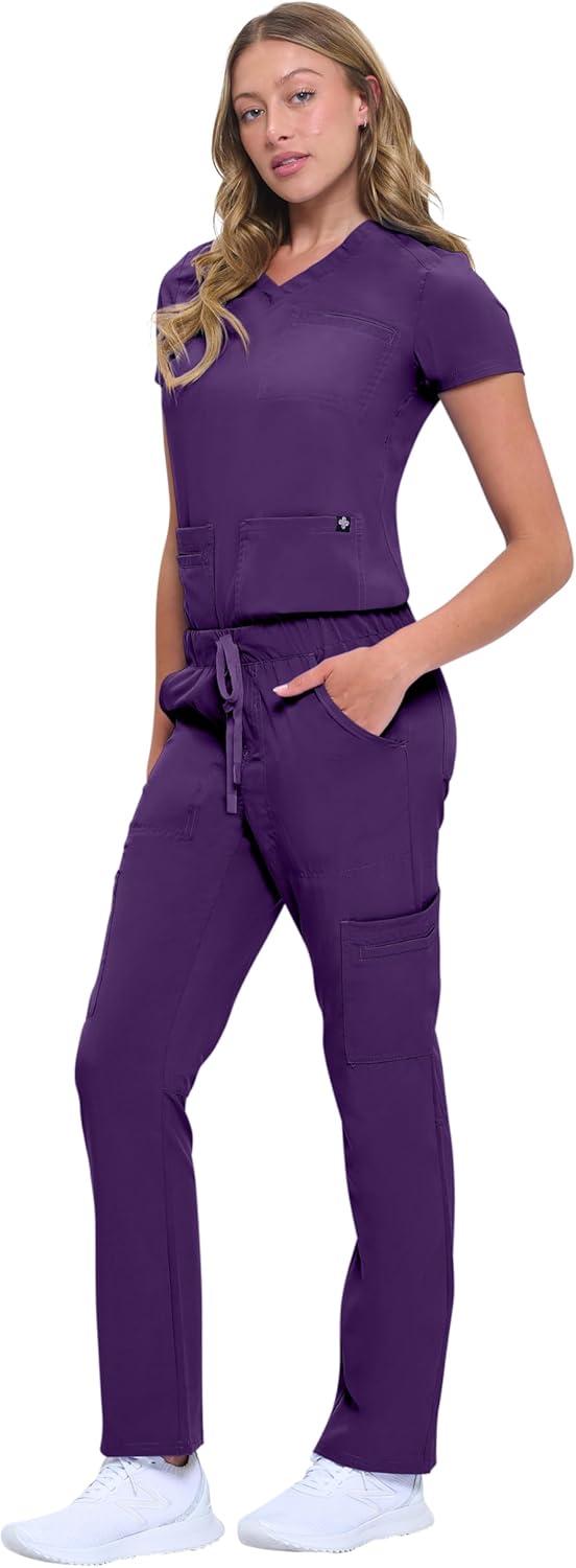 imageNatural Uniforms Womens 11 Pocket Cool Stretch Cargo Scrub Set with Regular and Petite SizesEggplant