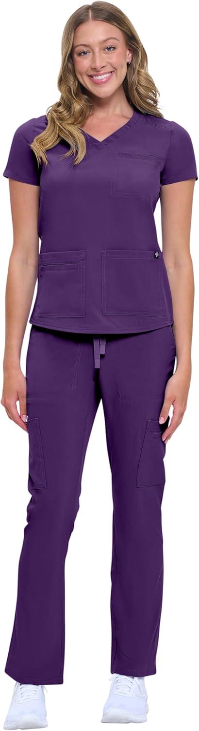 imageNatural Uniforms Womens 11 Pocket Cool Stretch Cargo Scrub Set with Regular and Petite SizesEggplant