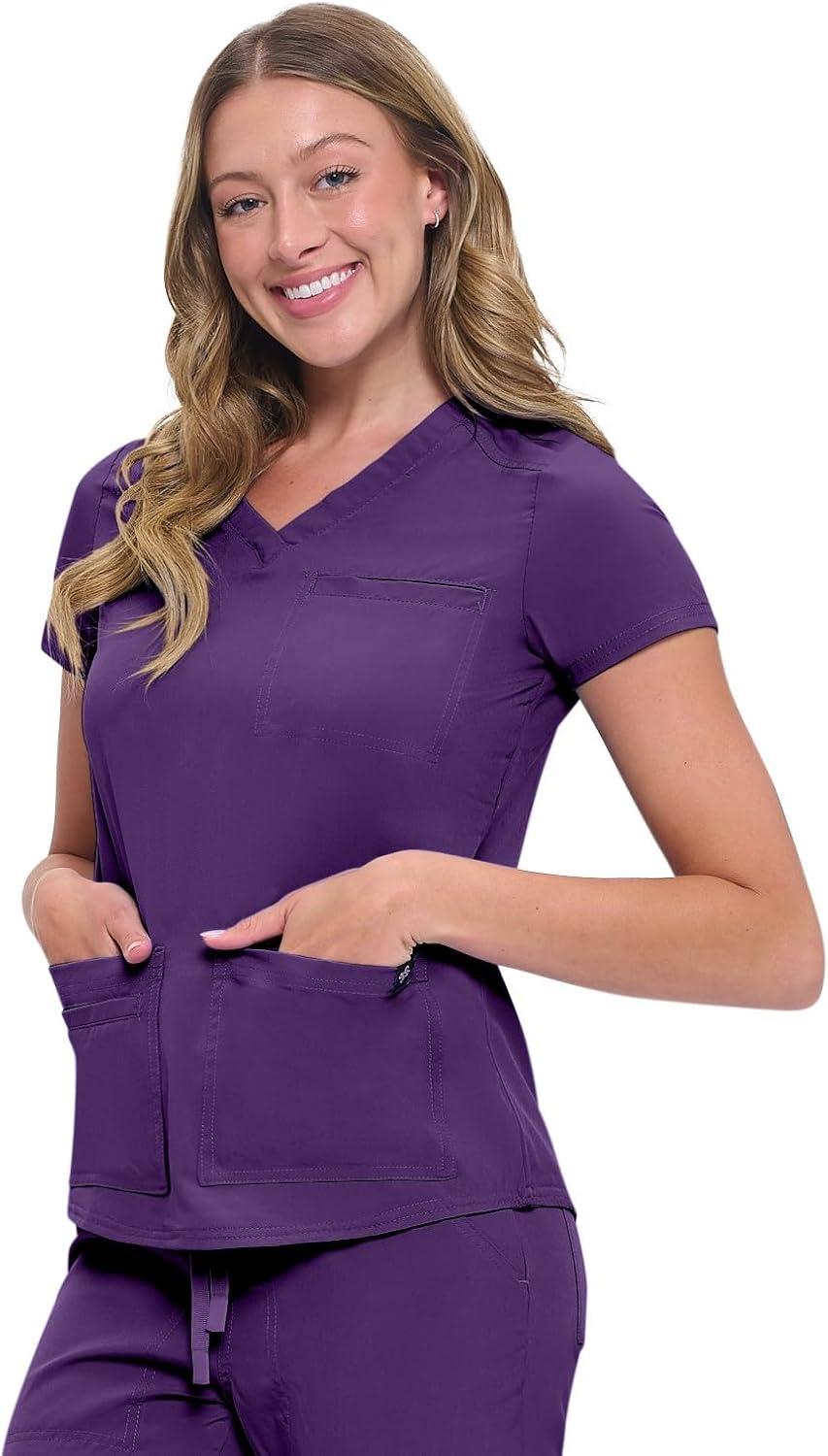 imageNatural Uniforms Womens 11 Pocket Cool Stretch Cargo Scrub Set with Regular and Petite SizesEggplant