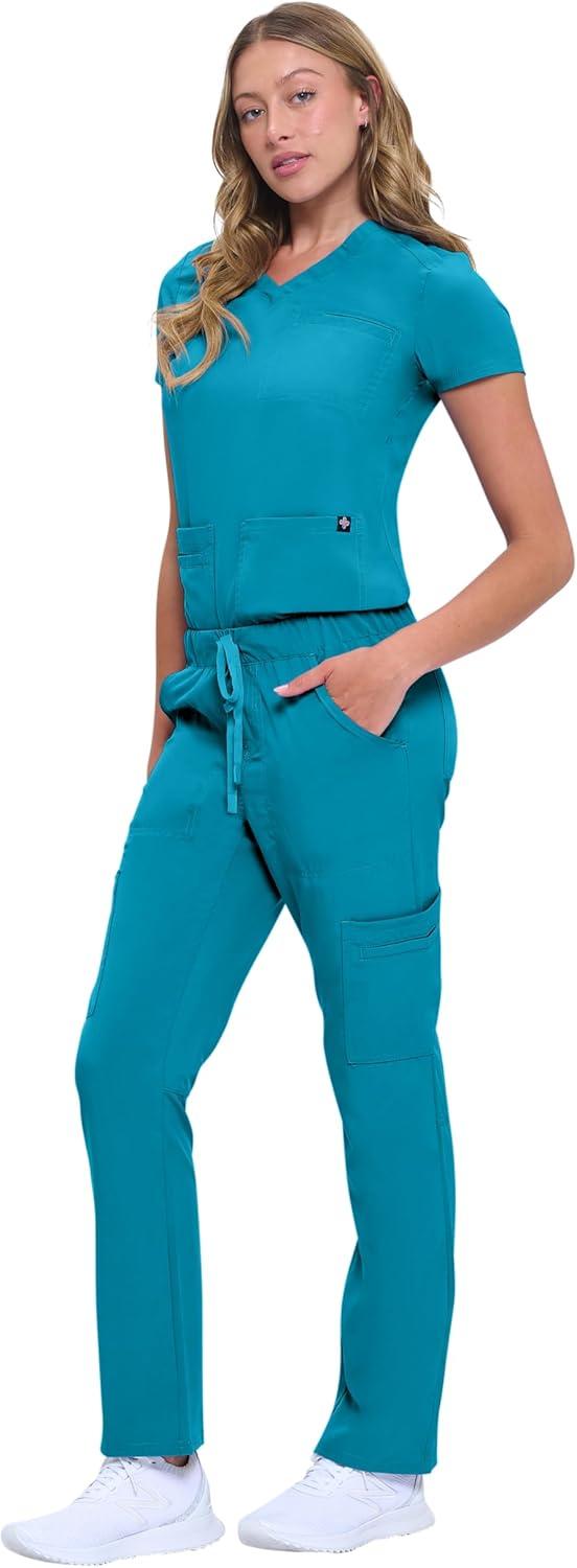 imageNatural Uniforms Womens 11 Pocket Cool Stretch Cargo Scrub Set with Regular and Petite SizesTeal