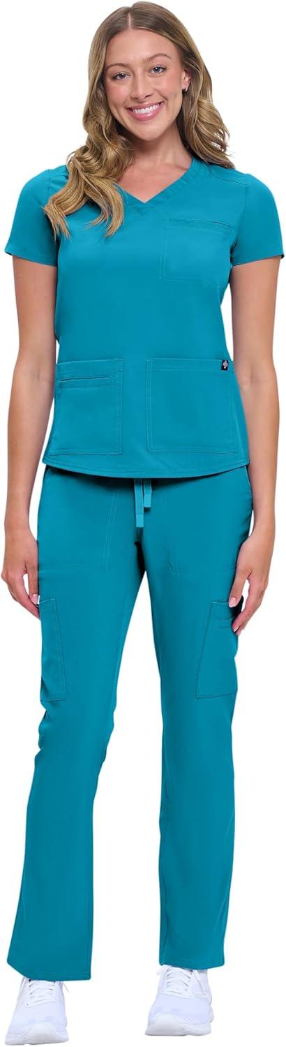 imageNatural Uniforms Womens 11 Pocket Cool Stretch Cargo Scrub Set with Regular and Petite SizesTeal
