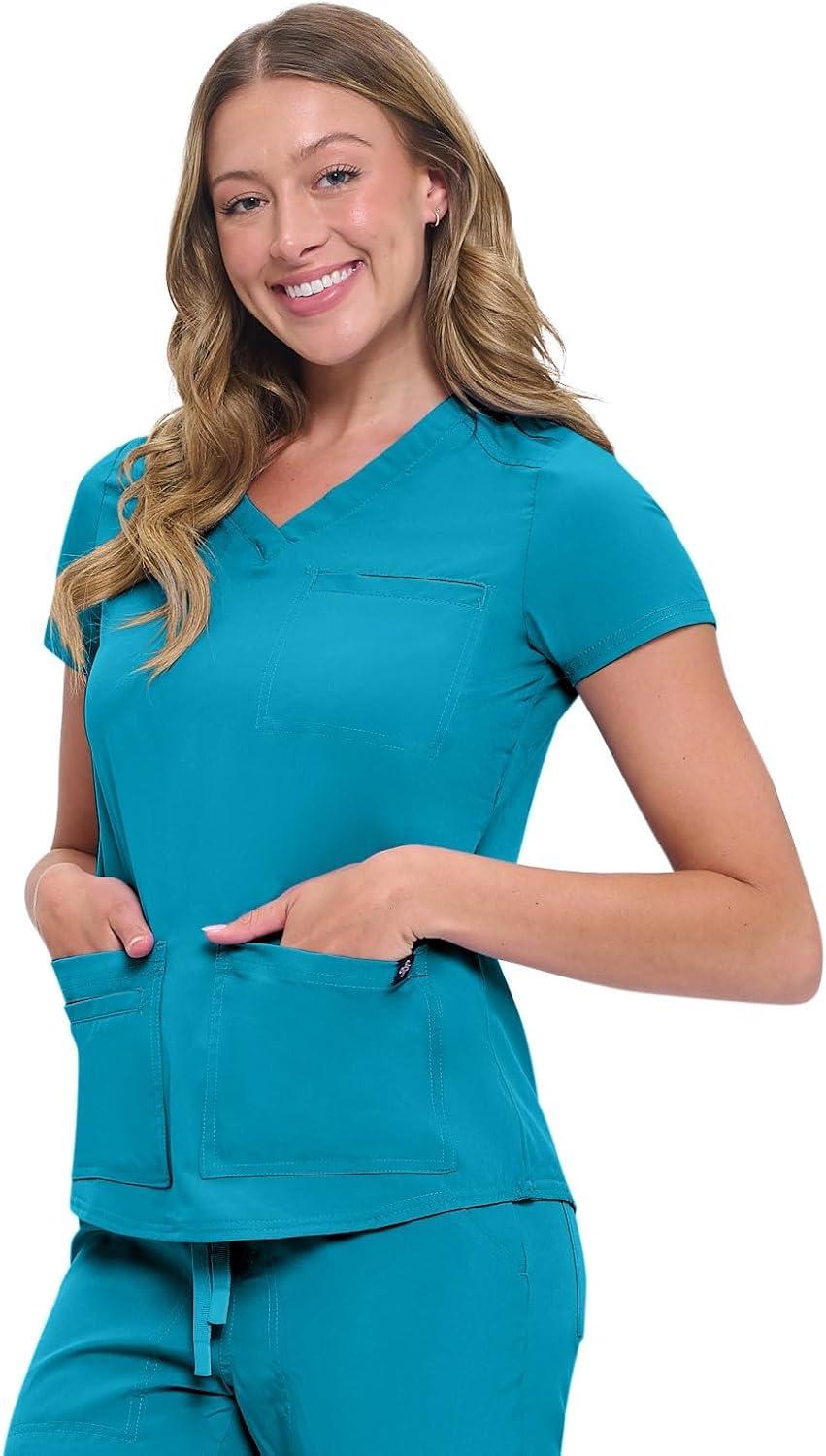imageNatural Uniforms Womens 11 Pocket Cool Stretch Cargo Scrub Set with Regular and Petite SizesTeal