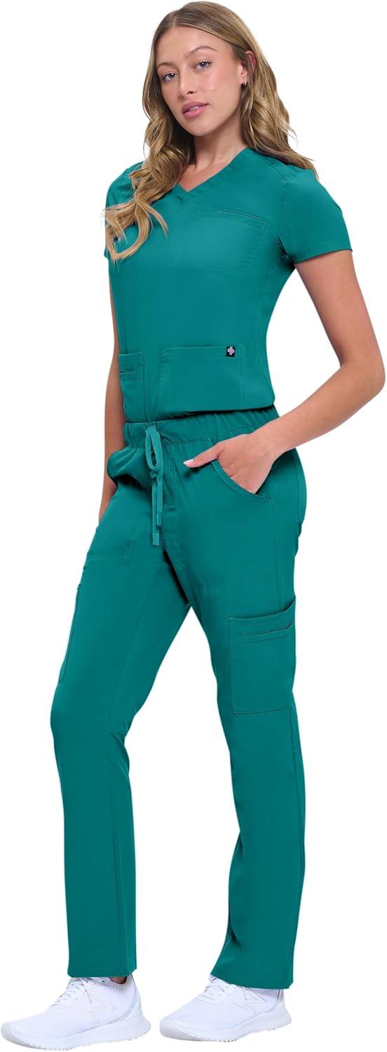 imageNatural Uniforms Womens 11 Pocket Cool Stretch Cargo Scrub Set with Regular and Petite SizesTrue Hunter Green