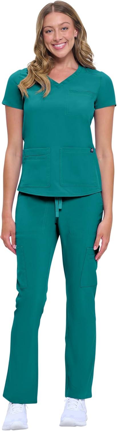 imageNatural Uniforms Womens 11 Pocket Cool Stretch Cargo Scrub Set with Regular and Petite SizesTrue Hunter Green