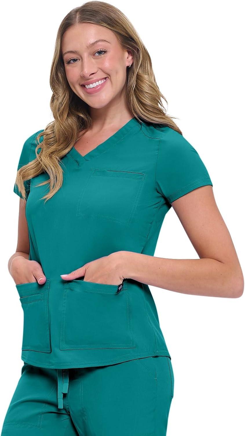 imageNatural Uniforms Womens 11 Pocket Cool Stretch Cargo Scrub Set with Regular and Petite SizesTrue Hunter Green