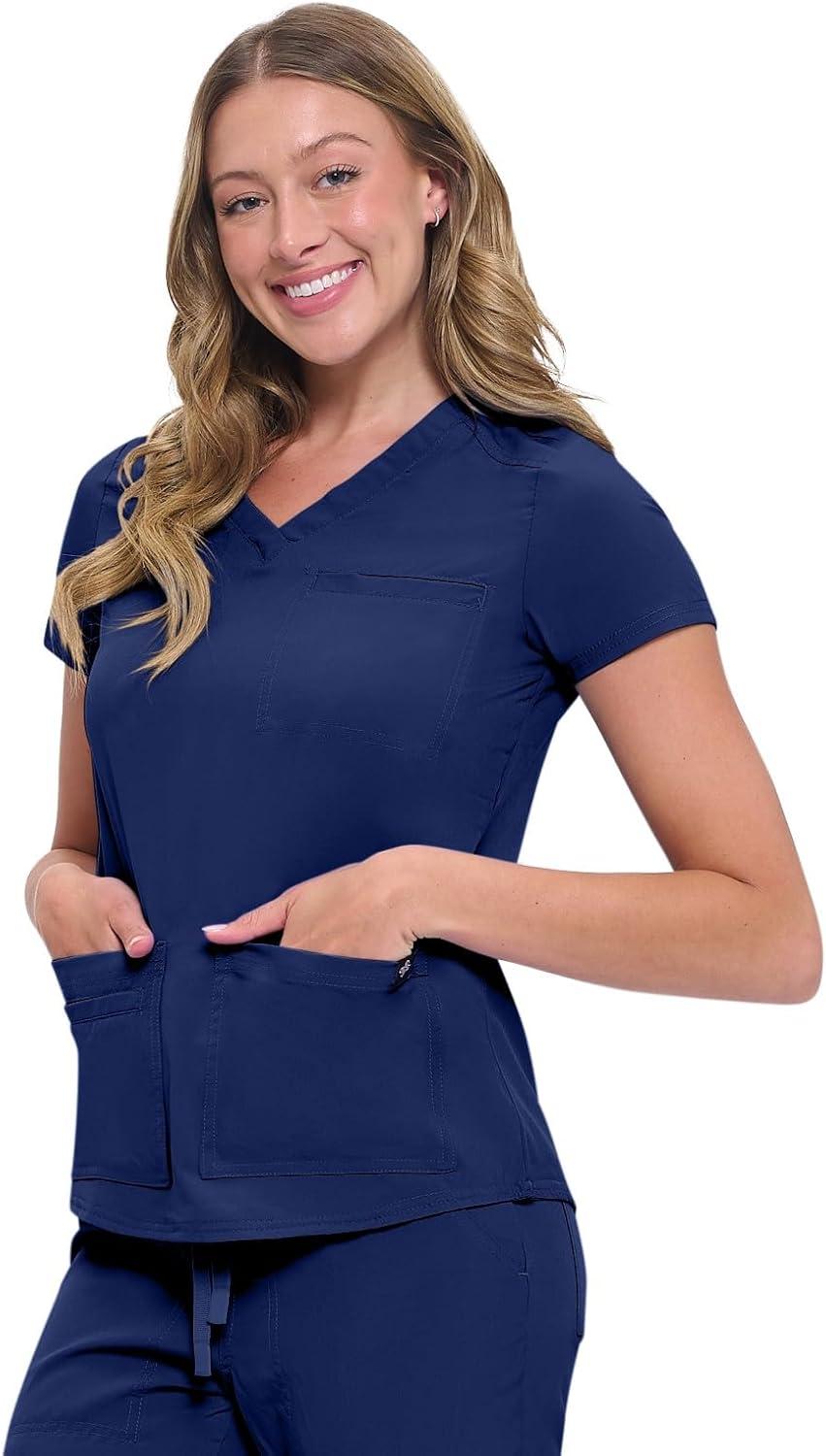 imageNatural Uniforms Womens 11 Pocket Cool Stretch Cargo Scrub Set with Regular and Petite SizesTrue Navy Blue
