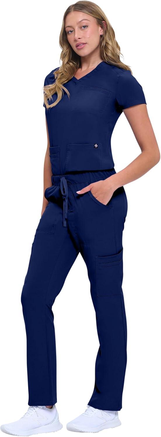 imageNatural Uniforms Womens 11 Pocket Cool Stretch Cargo Scrub Set with Regular and Petite SizesTrue Navy Blue