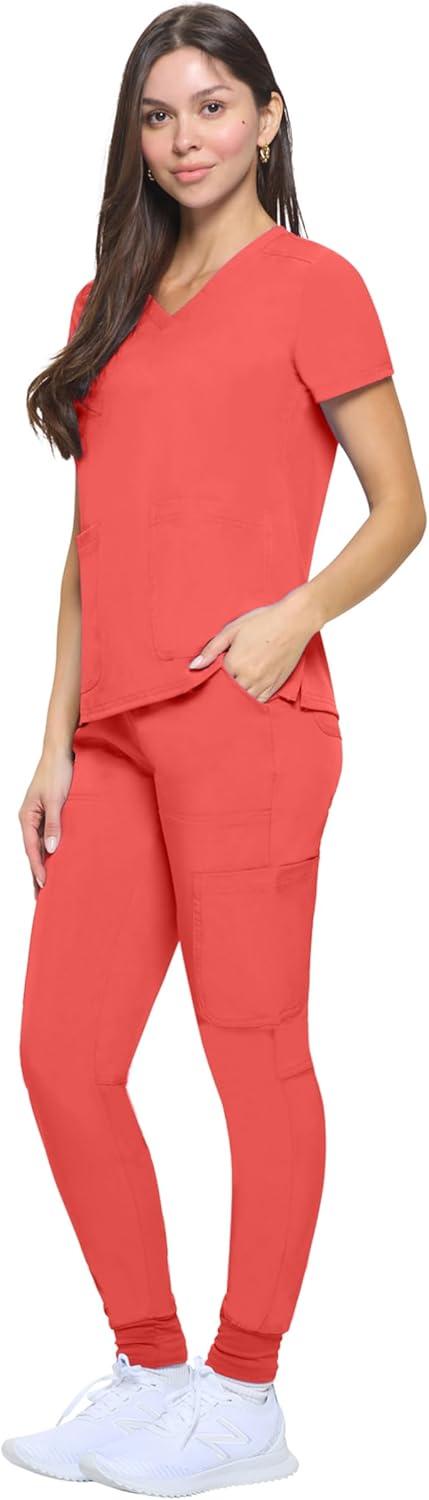 imageNatural Uniforms Womens Essential Cool Stretch Jogger Scrub Set with Regular and Petite SizesCoral