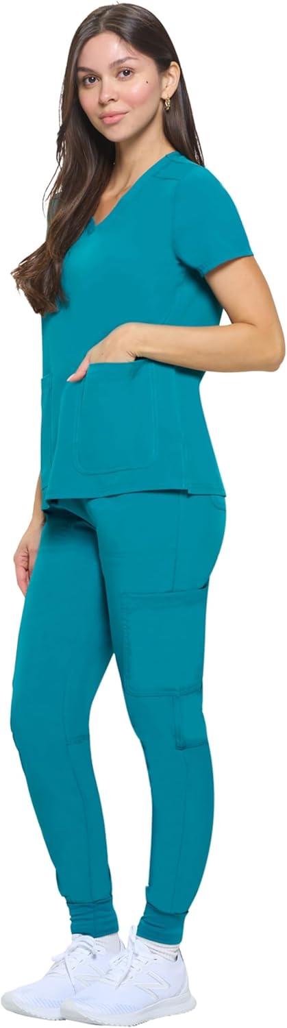 imageNatural Uniforms Womens Essential Cool Stretch Jogger Scrub Set with Regular and Petite SizesTeal