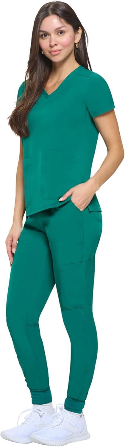 imageNatural Uniforms Womens Essential Cool Stretch Jogger Scrub Set with Regular and Petite SizesTrue Hunter Green