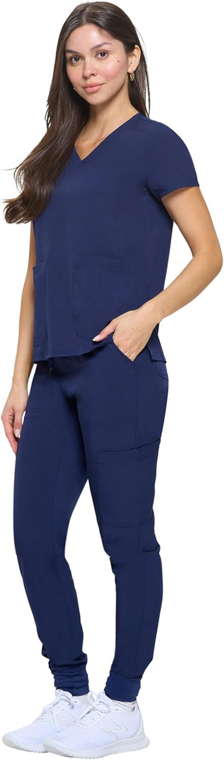 imageNatural Uniforms Womens Essential Cool Stretch Jogger Scrub Set with Regular and Petite SizesTrue Navy Blue