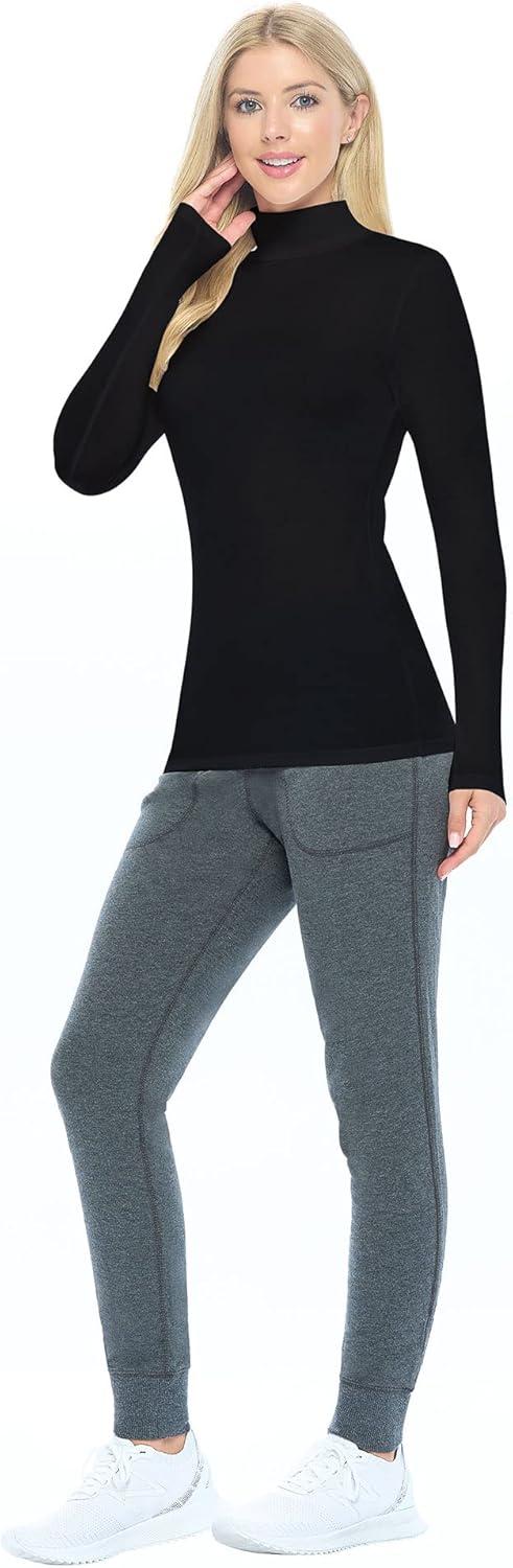 imageNatural Uniforms Womens Long Sleeve Mock TurtleNeck TShirt Under Scrub2pkblack