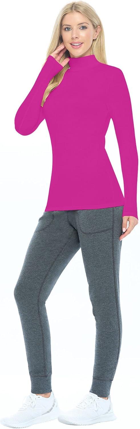 imageNatural Uniforms Womens Long Sleeve Mock TurtleNeck TShirt Under ScrubHot Pink