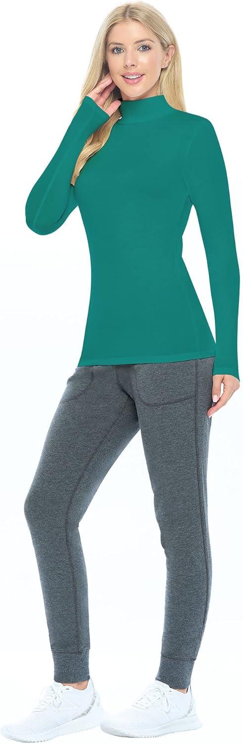 imageNatural Uniforms Womens Long Sleeve Mock TurtleNeck TShirt Under ScrubTrue Hunter Green