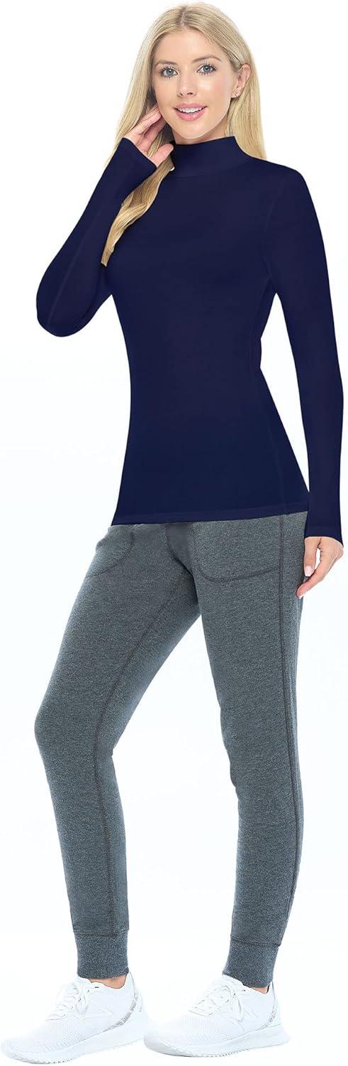 imageNatural Uniforms Womens Long Sleeve Mock TurtleNeck TShirt Under ScrubTrue Navy Blue