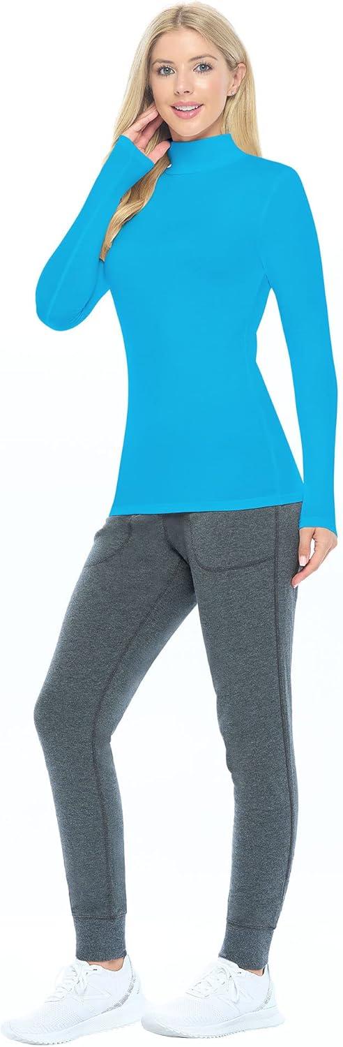 imageNatural Uniforms Womens Long Sleeve Mock TurtleNeck TShirt Under ScrubWater Blue