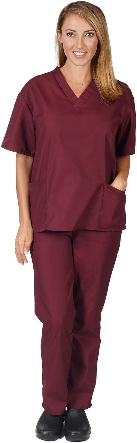 imageNatural Uniforms Womens Scrub Set Medical Scrub Tops and Pants Pack of 2 SetBurgundy