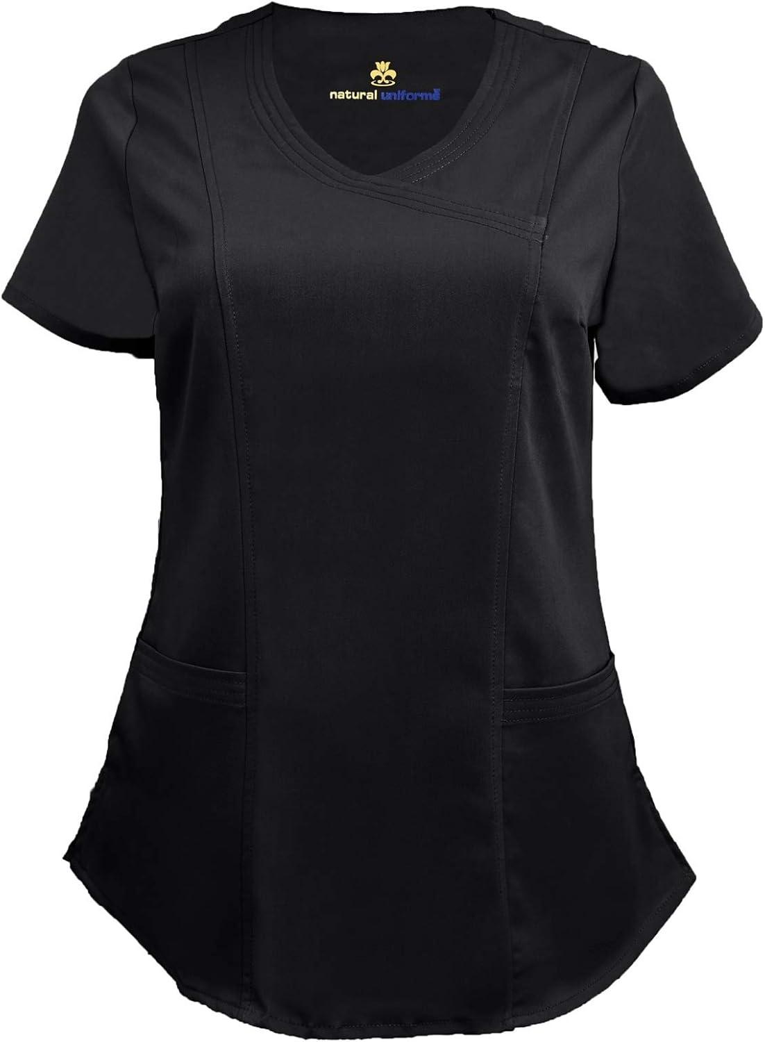 imageNatural Uniforms Womens Ultra Soft Modern Fit Mock Wrap Work Uniform Top and Pant Set 82019200Black