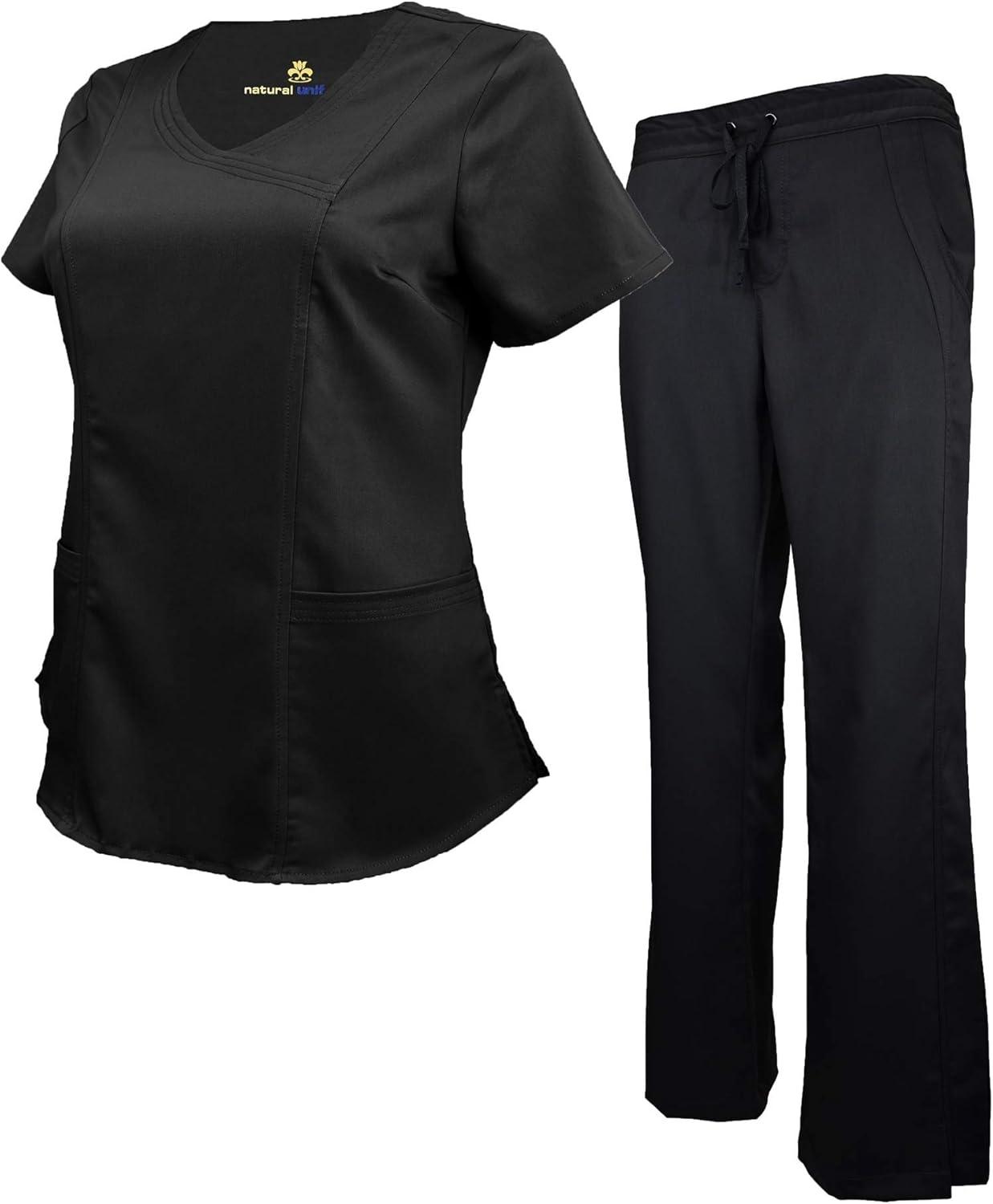 imageNatural Uniforms Womens Ultra Soft Modern Fit Mock Wrap Work Uniform Top and Pant Set 82019200Black