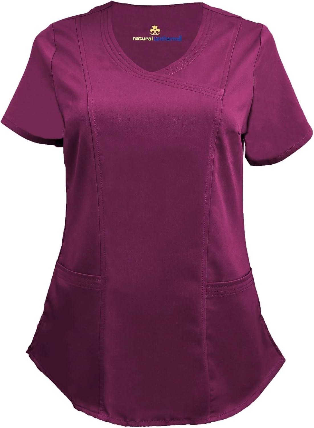 imageNatural Uniforms Womens Ultra Soft Modern Fit Mock Wrap Work Uniform Top and Pant Set 82019200Burgundy