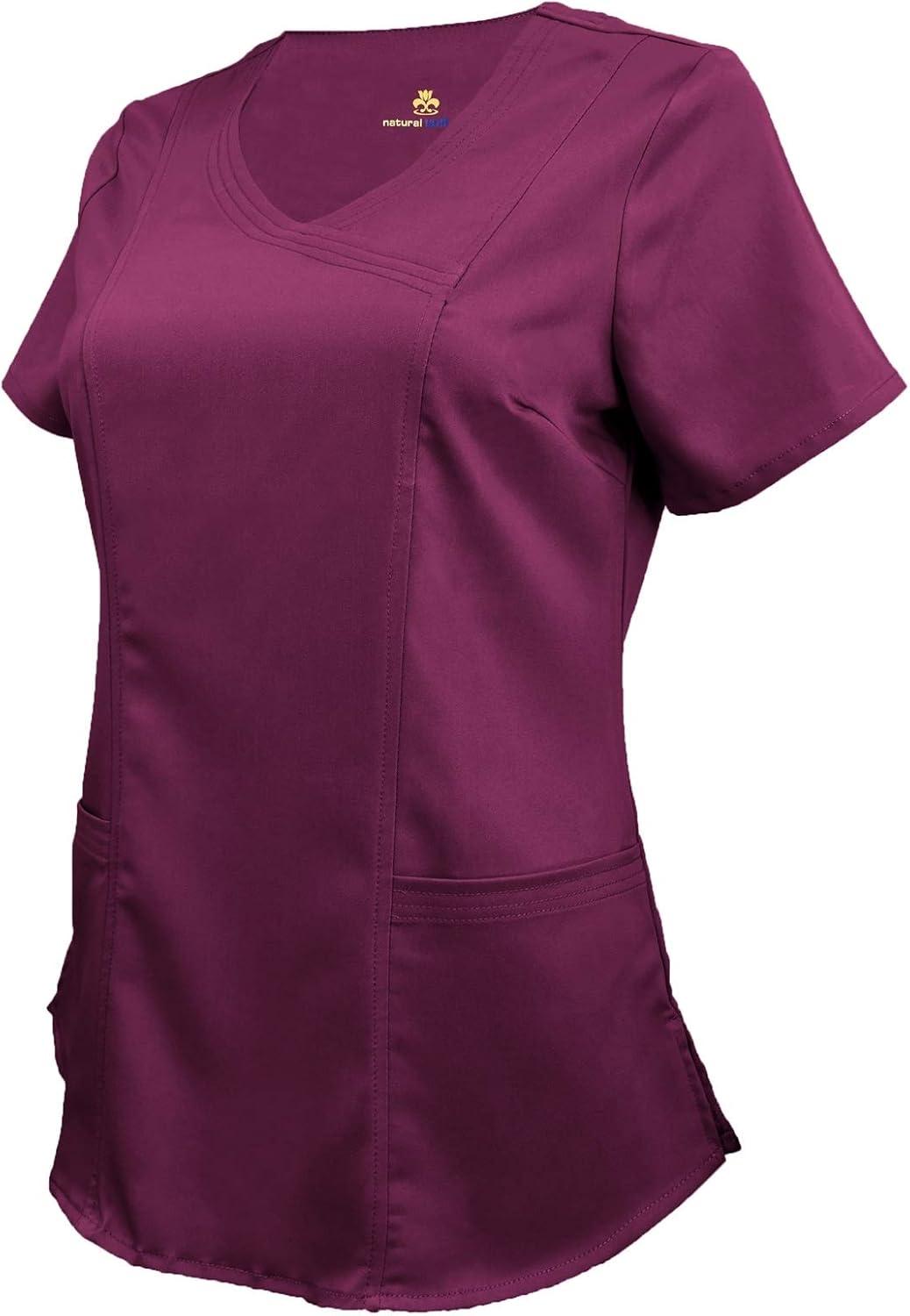 imageNatural Uniforms Womens Ultra Soft Modern Fit Mock Wrap Work Uniform Top and Pant Set 82019200Burgundy