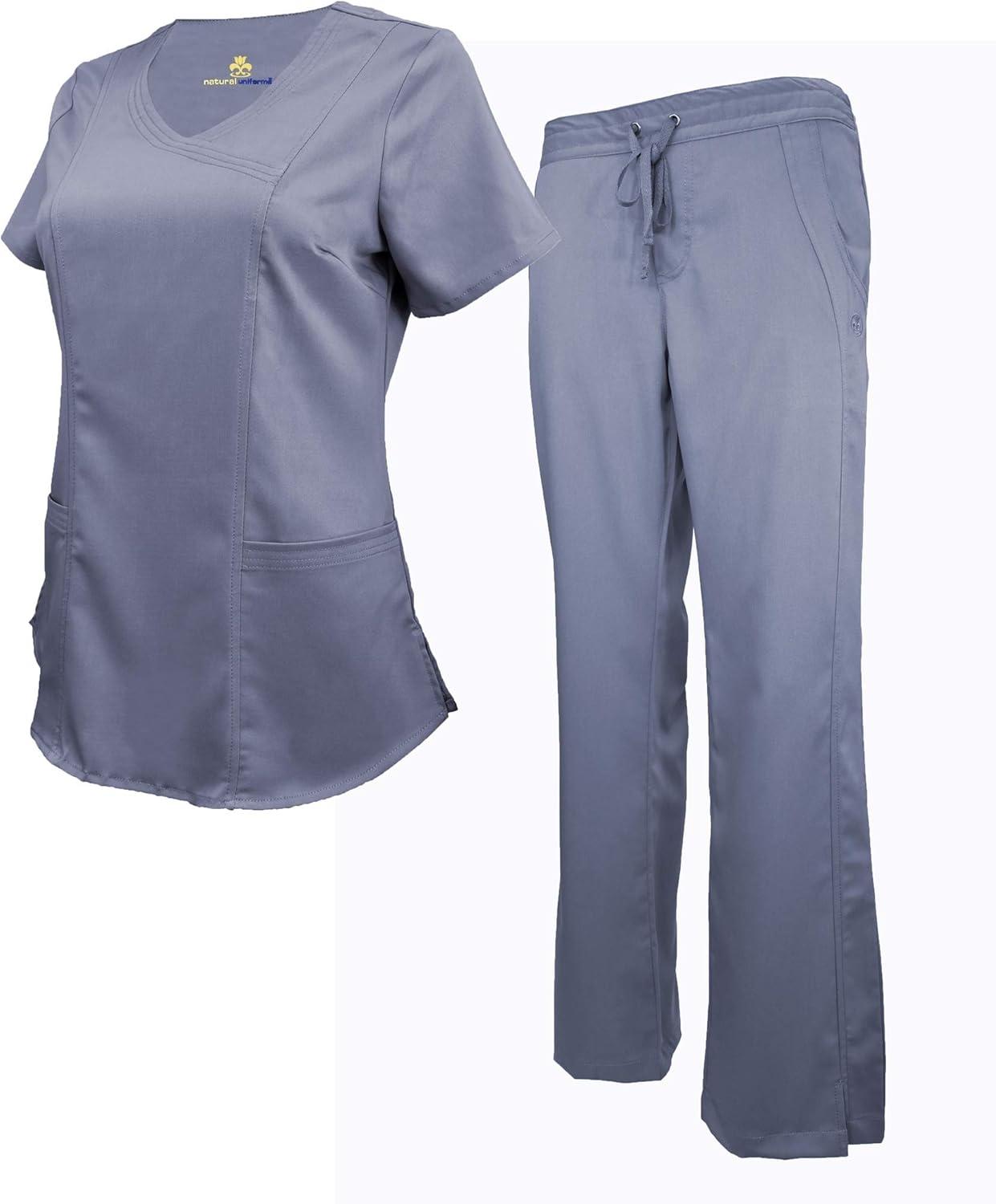 imageNatural Uniforms Womens Ultra Soft Modern Fit Mock Wrap Work Uniform Top and Pant Set 82019200Charcoal