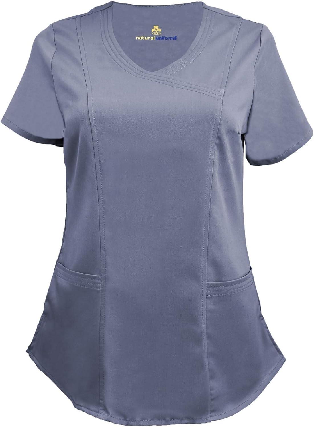 imageNatural Uniforms Womens Ultra Soft Modern Fit Mock Wrap Work Uniform Top and Pant Set 82019200Charcoal