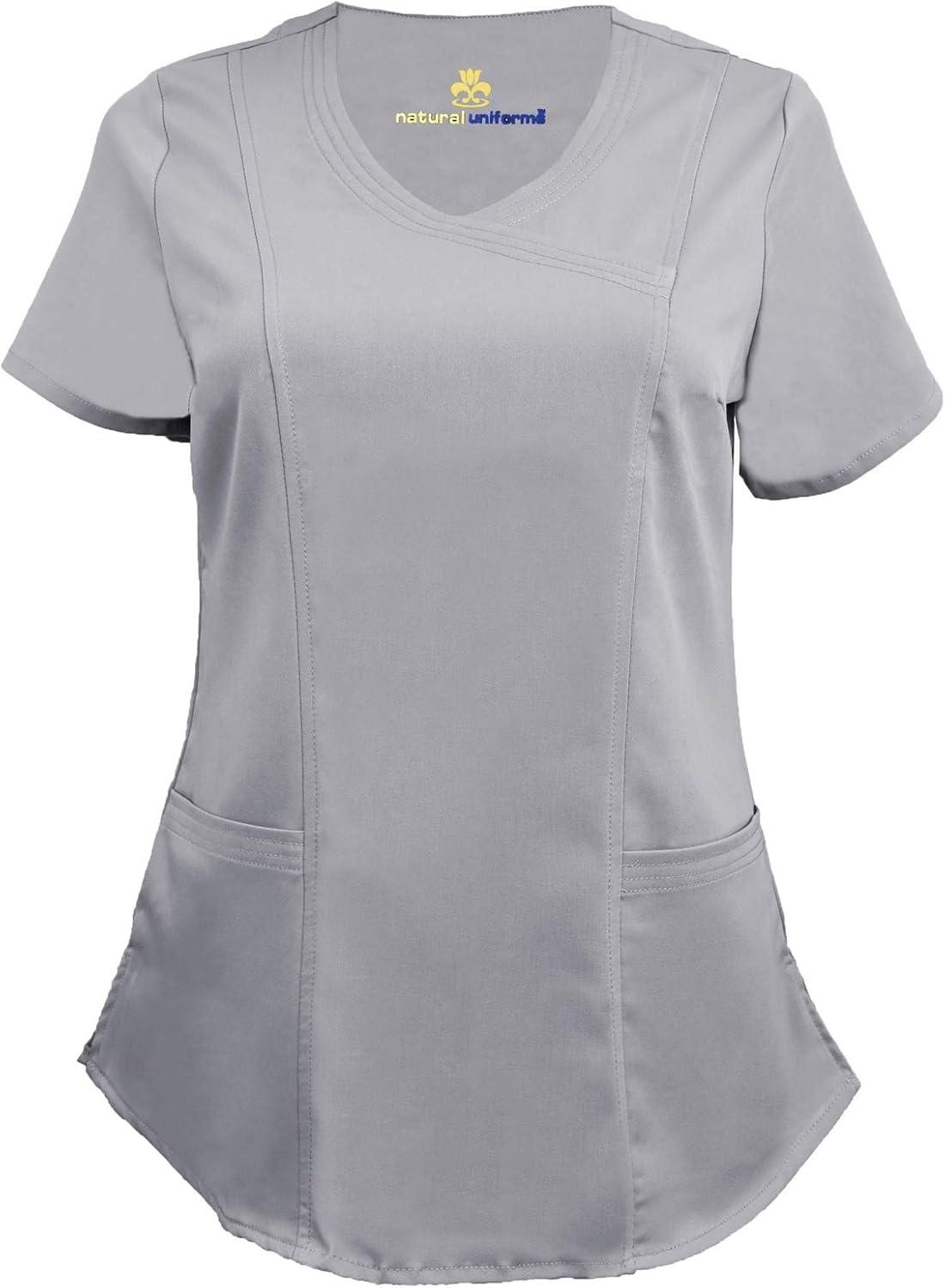 imageNatural Uniforms Womens Ultra Soft Modern Fit Mock Wrap Work Uniform Top and Pant Set 82019200Grey