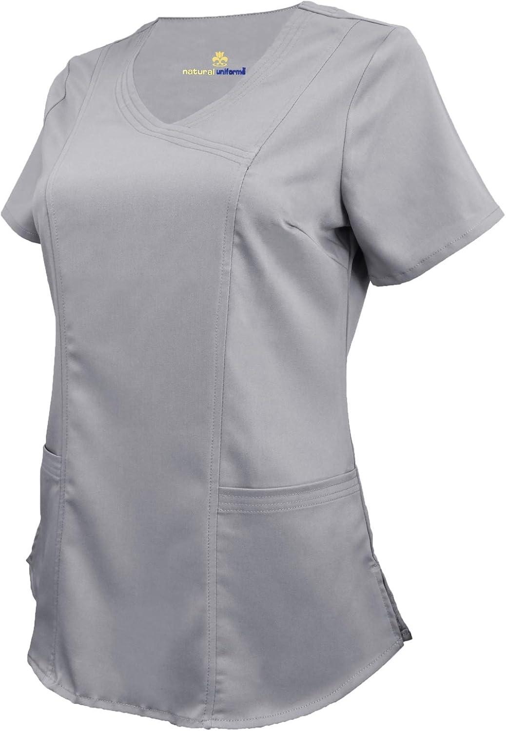imageNatural Uniforms Womens Ultra Soft Modern Fit Mock Wrap Work Uniform Top and Pant Set 82019200Grey