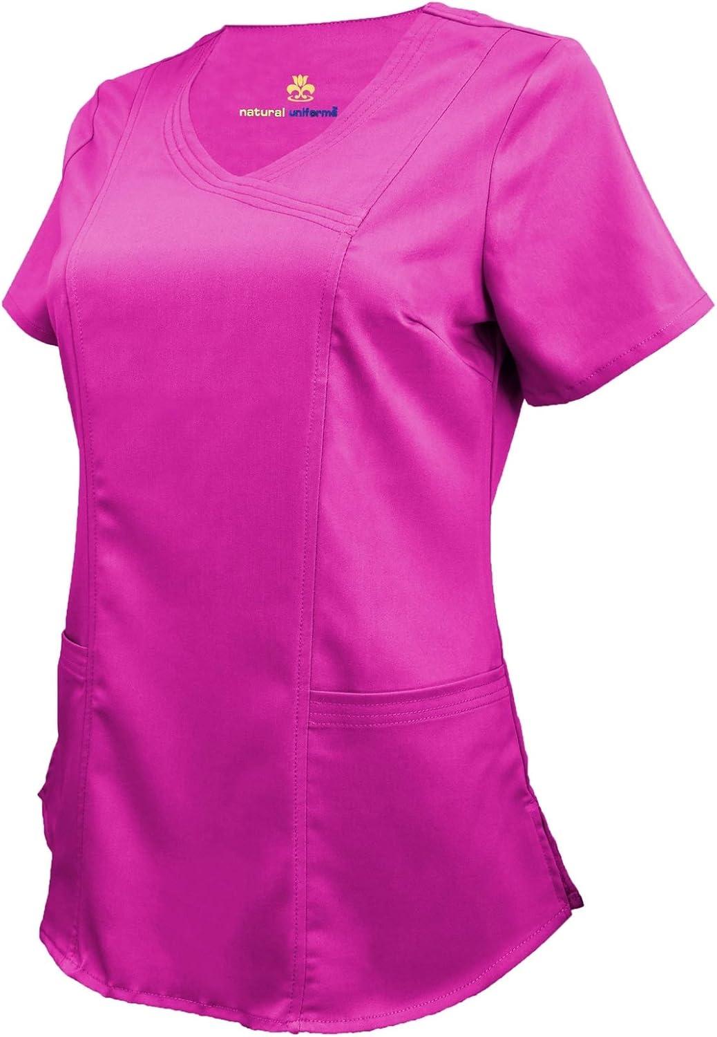 imageNatural Uniforms Womens Ultra Soft Modern Fit Mock Wrap Work Uniform Top and Pant Set 82019200Hot Pink