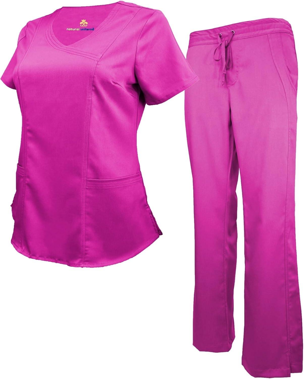 imageNatural Uniforms Womens Ultra Soft Modern Fit Mock Wrap Work Uniform Top and Pant Set 82019200Hot Pink