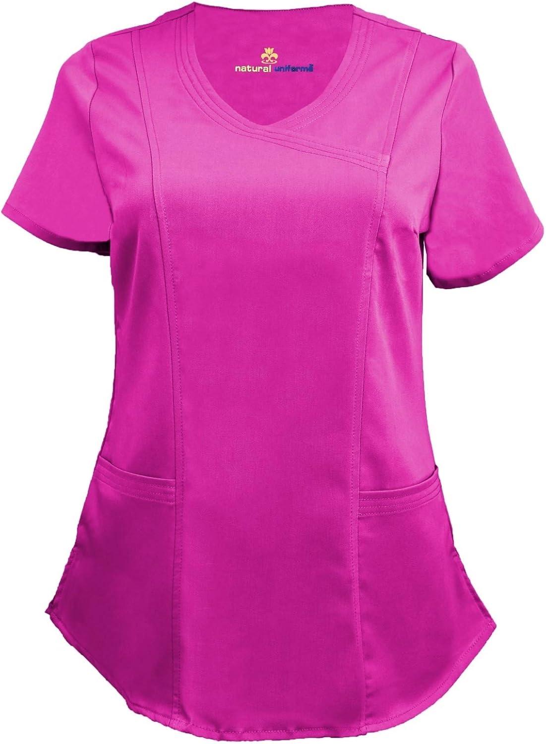 imageNatural Uniforms Womens Ultra Soft Modern Fit Mock Wrap Work Uniform Top and Pant Set 82019200Hot Pink