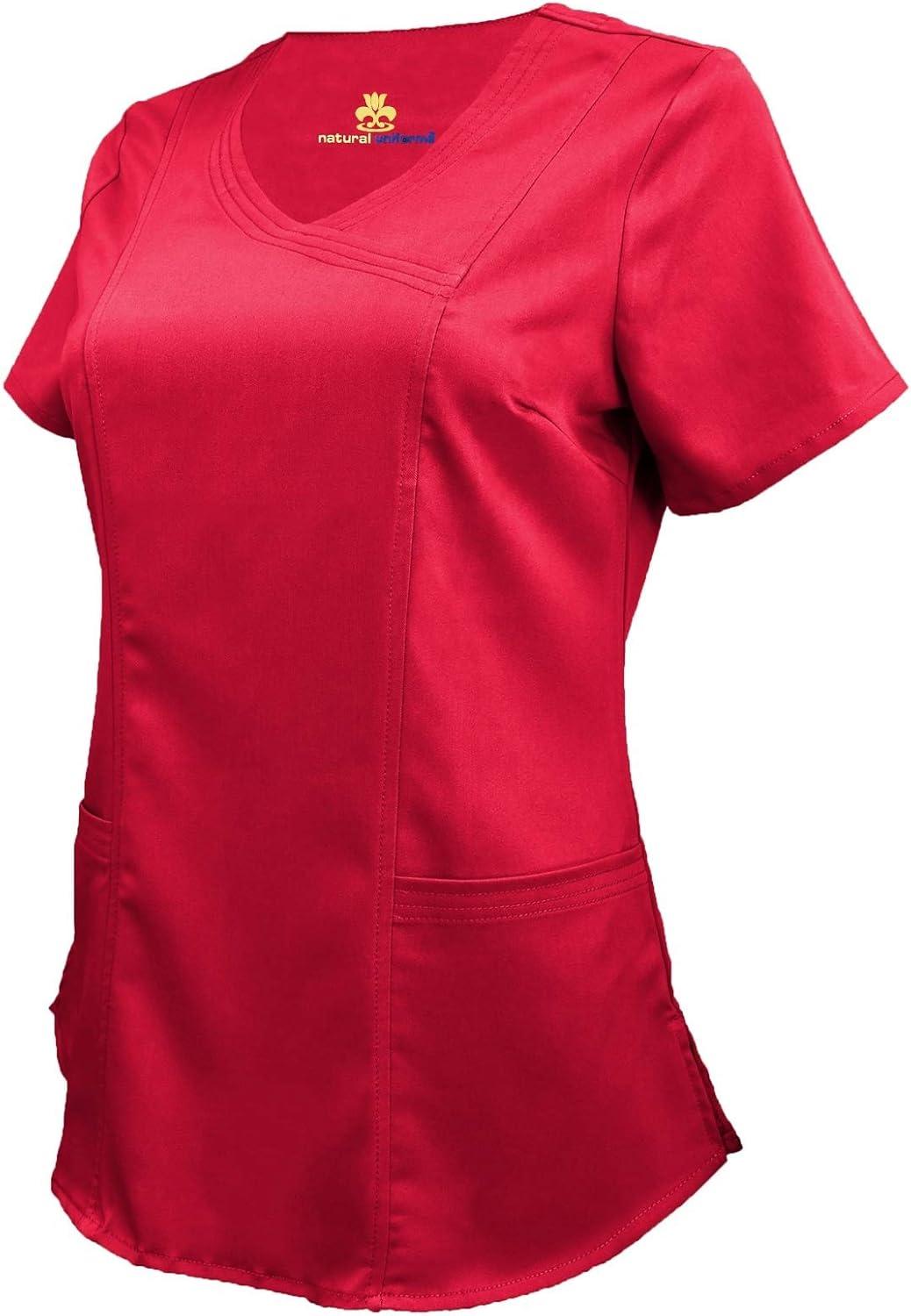 imageNatural Uniforms Womens Ultra Soft Modern Fit Mock Wrap Work Uniform Top and Pant Set 82019200Red
