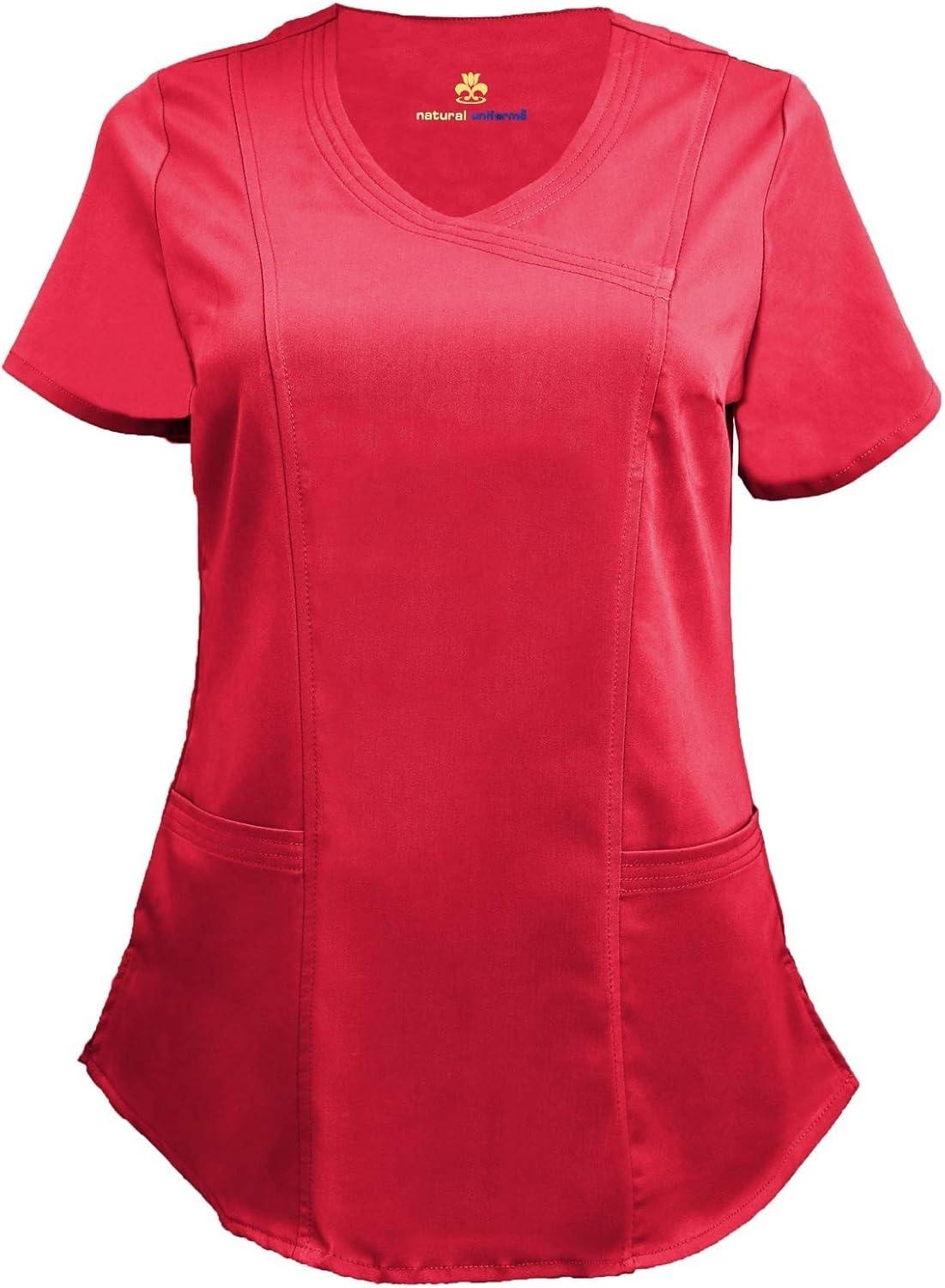imageNatural Uniforms Womens Ultra Soft Modern Fit Mock Wrap Work Uniform Top and Pant Set 82019200Red
