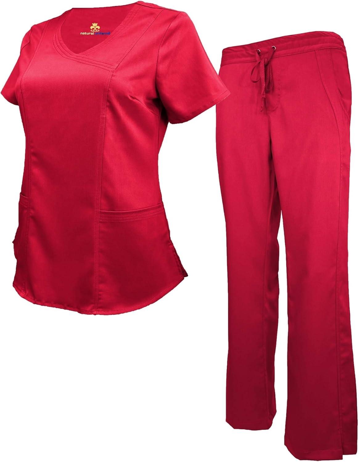 imageNatural Uniforms Womens Ultra Soft Modern Fit Mock Wrap Work Uniform Top and Pant Set 82019200Red
