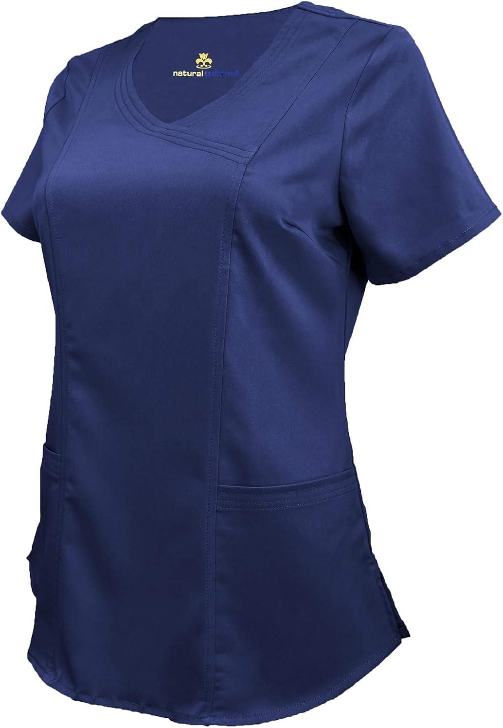 imageNatural Uniforms Womens Ultra Soft Modern Fit Mock Wrap Work Uniform Top and Pant Set 82019200True Navy Blue